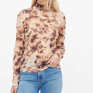 Nanushka + Madi Tie-Dye Print Sheer Mesh Long Sleeve Mochneck Top XS